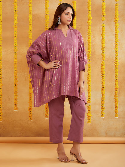Mauve Lurex Kurta Pant Set
