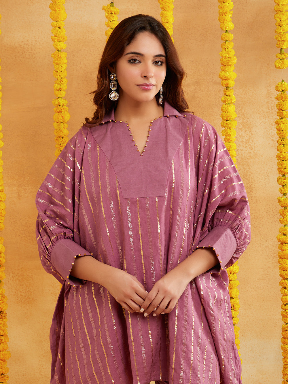 Mauve Lurex Kurta Pant Set