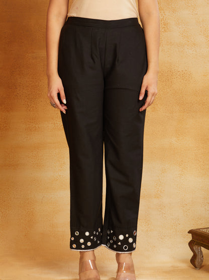 Black kurta, pant, and dupatta with mirror work