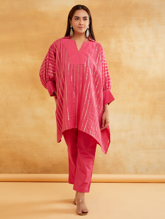 Pink Lurex Kurta Pant Set