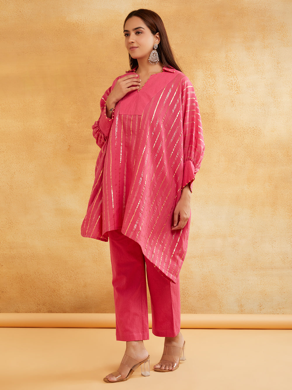 Pink Lurex Kurta Pant Set