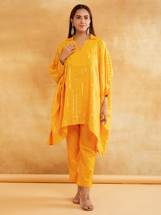 Mustard Lurex Kurta Pant Set