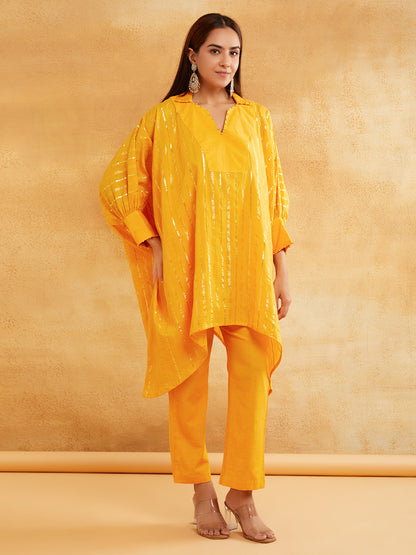 Mustard Lurex Kurta Pant Set