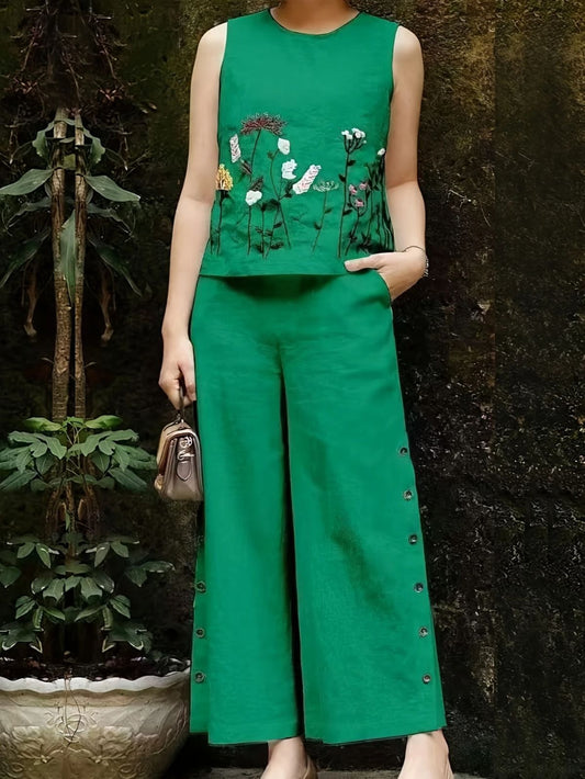 COTTON LINEN HAND EMBROIDERY COORD SET