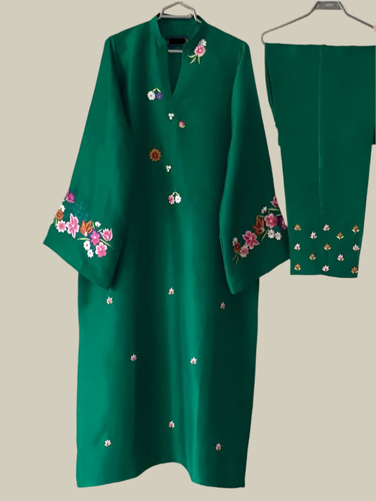 HAND EMBROIDERY COTTON SILK KURTA SET
