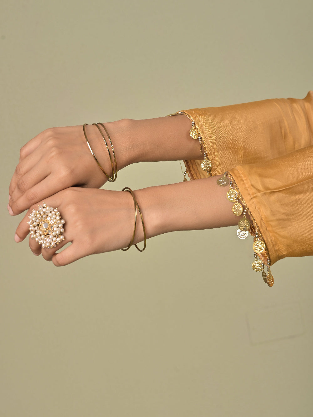 Mustard Green ombre Muslin Silk kurta set