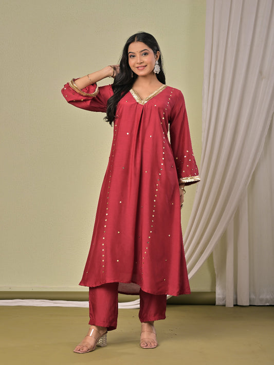 Maroon  Muslin Silk Kurta set