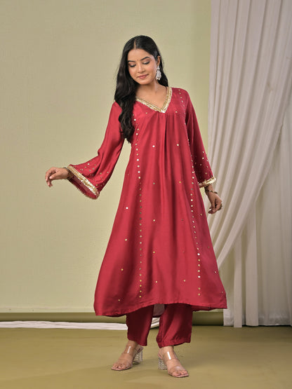 Maroon  Muslin Silk Kurta set
