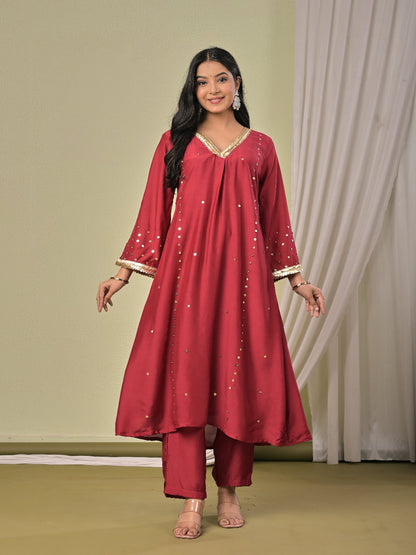 Maroon  Muslin Silk Kurta set