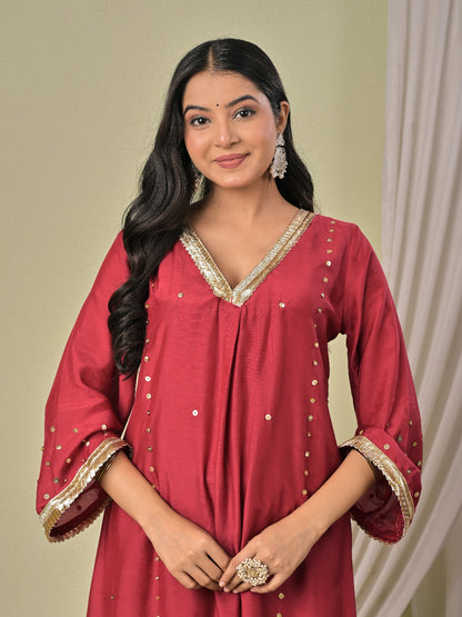 Maroon  Muslin Silk Kurta set