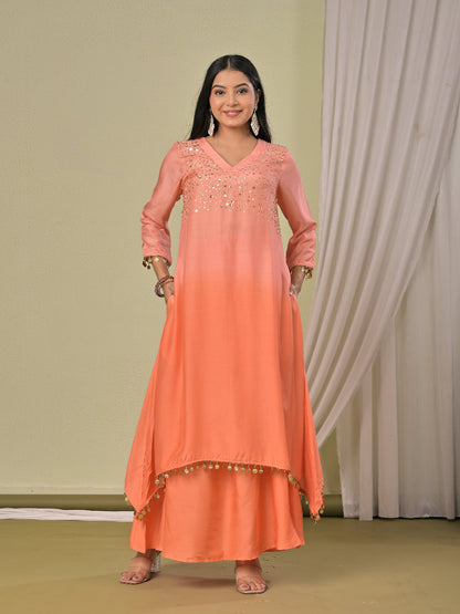 Peach ombre Muslin Silk kurta set