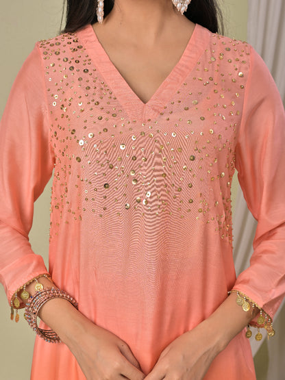 Peach ombre Muslin Silk kurta set
