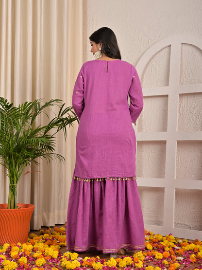 Sequence hand work Purple Lace sharara set with organza dupatta