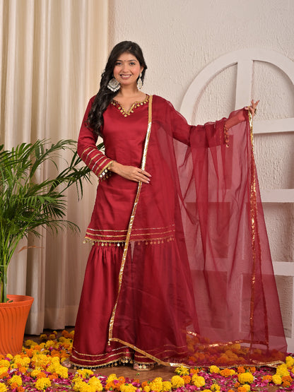 Maroon Lace sharara set with organza dupatta
