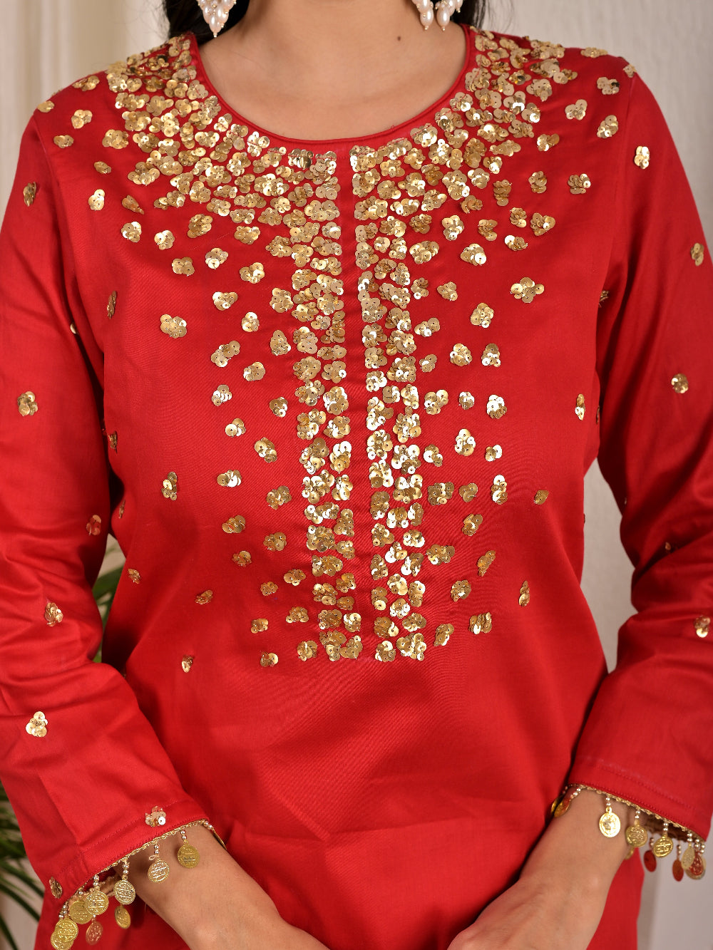 Sequence hand work Red sharara set with organza dupatta