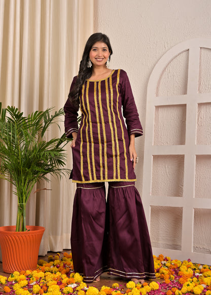 Lace Purple sharara set with organza dupatta