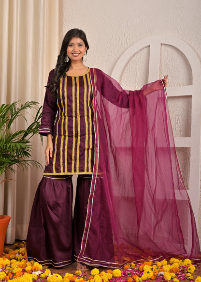 Lace Purple sharara set with organza dupatta