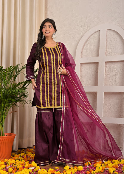 Lace Purple sharara set with organza dupatta