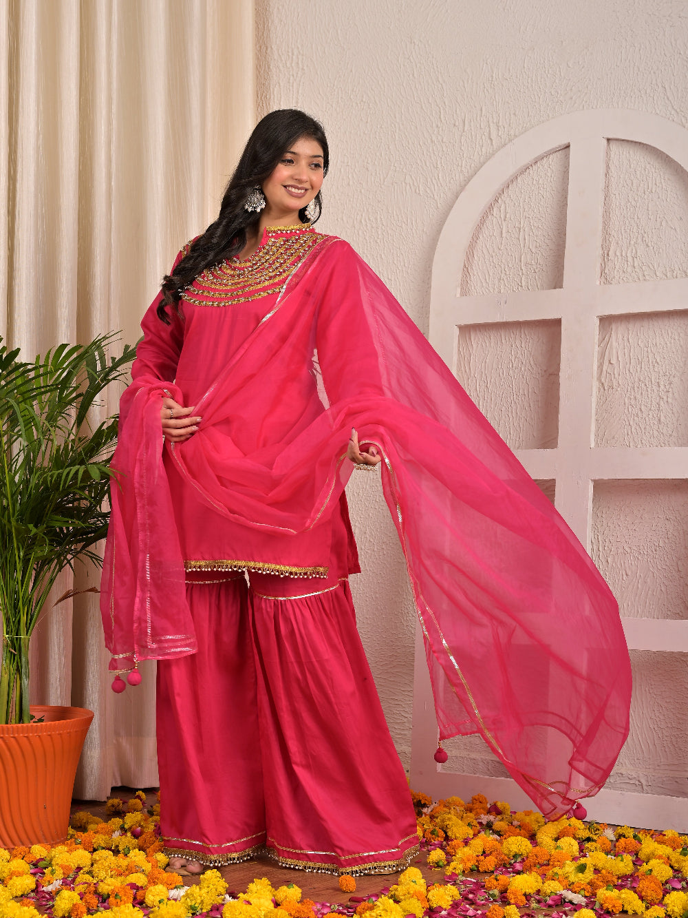 Meganta Lace sharara set with organza dupatta