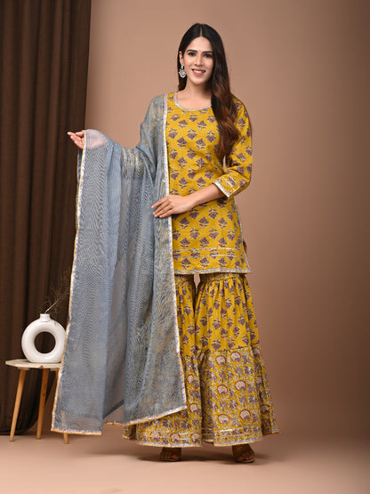 Hand Block Printed Pure Cotton Sharara set