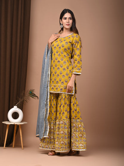 Hand Block Printed Pure Cotton Sharara set