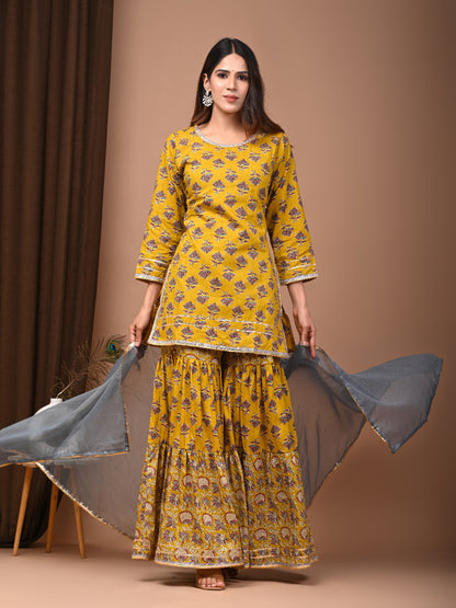 Hand Block Printed Pure Cotton Sharara set