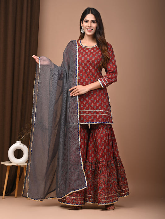 Hand Block Printed Pure Cotton Sharara set
