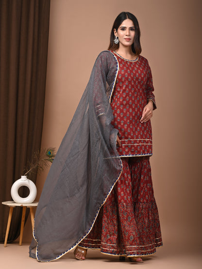 Hand Block Printed Pure Cotton Sharara set