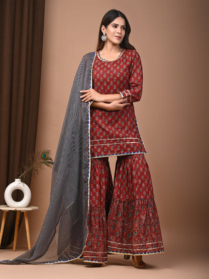 Hand Block Printed Pure Cotton Sharara set