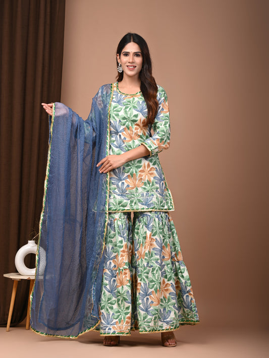 Hand Block Printed Pure Cotton Sharara set