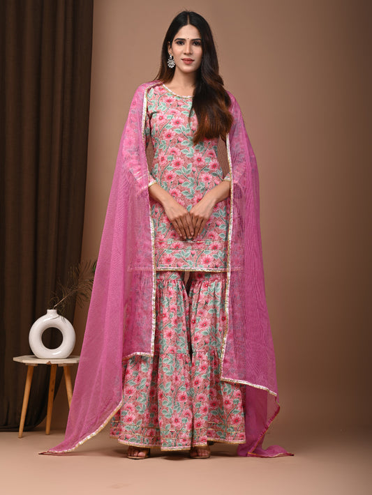 Hand Block Printed Pure Cotton Sharara set