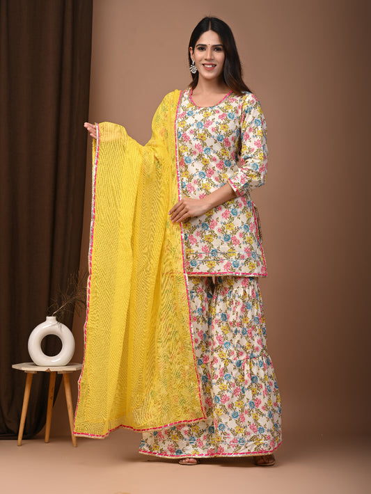 Hand Block Printed Pure Cotton Sharara set