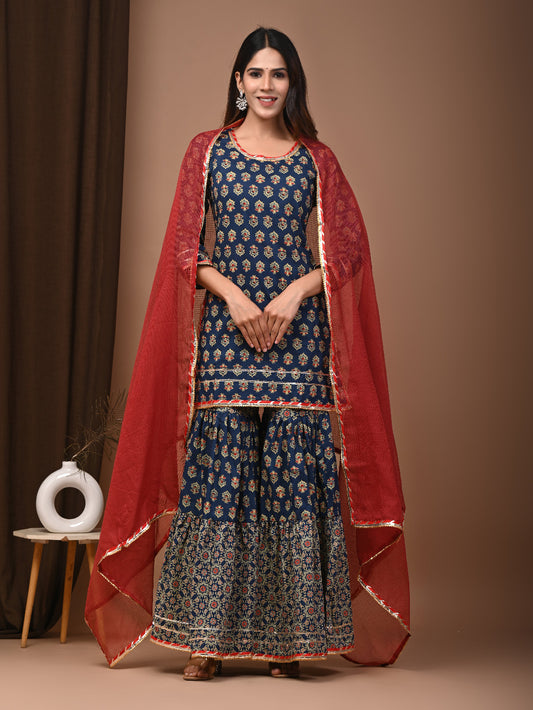 Hand Block Printed Pure Cotton Sharara set
