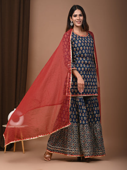 Hand Block Printed Pure Cotton Sharara set