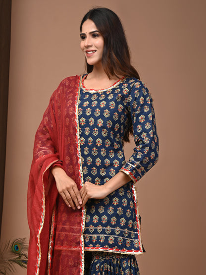 Hand Block Printed Pure Cotton Sharara set