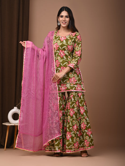 Hand Block Printed Pure Cotton Sharara set
