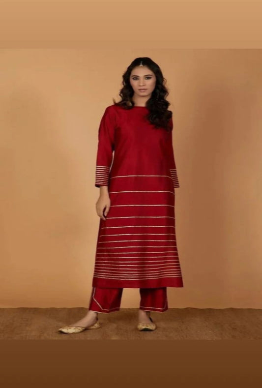 Maroon cotton silk kurta set