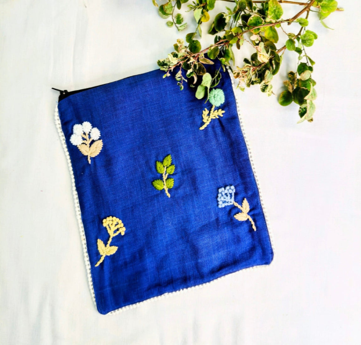HAND EMBROIDERY COTTON LINEN POUCH