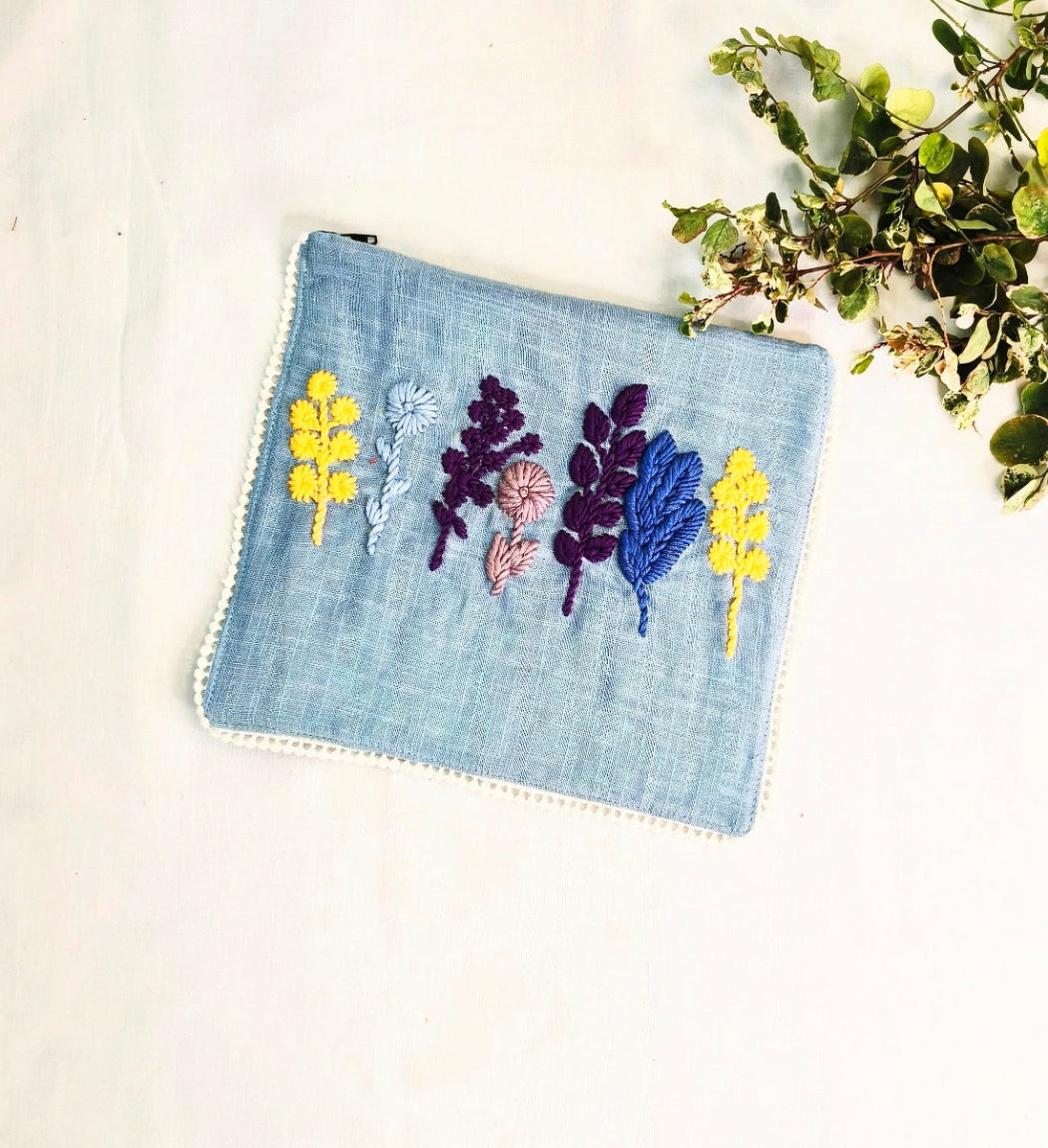 HAND EMBROIDERY COTTON LINEN POUCH