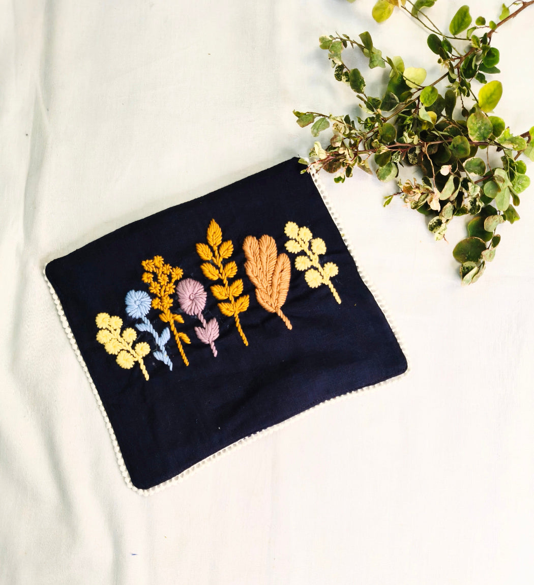 HAND EMBROIDERY COTTON LINEN POUCH