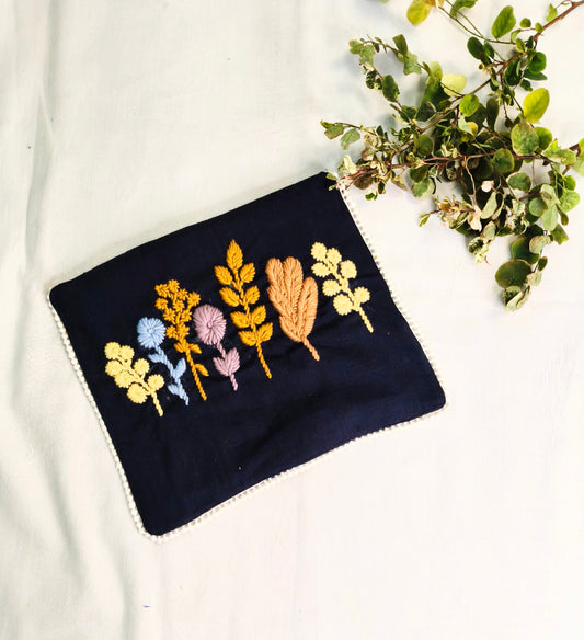 HAND EMBROIDERY COTTON LINEN POUCH