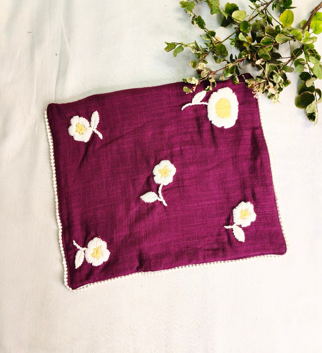 HAND EMBROIDERY COTTON LINEN PURPLE POUCH
