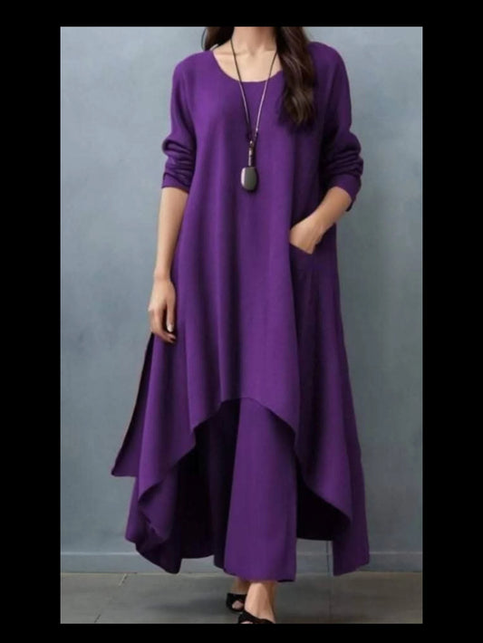 Purple Cotton Linen Kurta Set