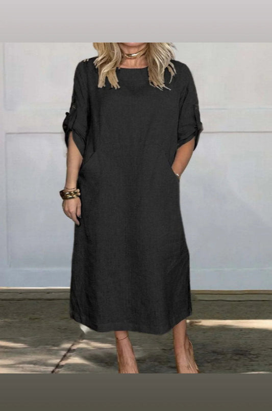 Black Cotton Linen Dress