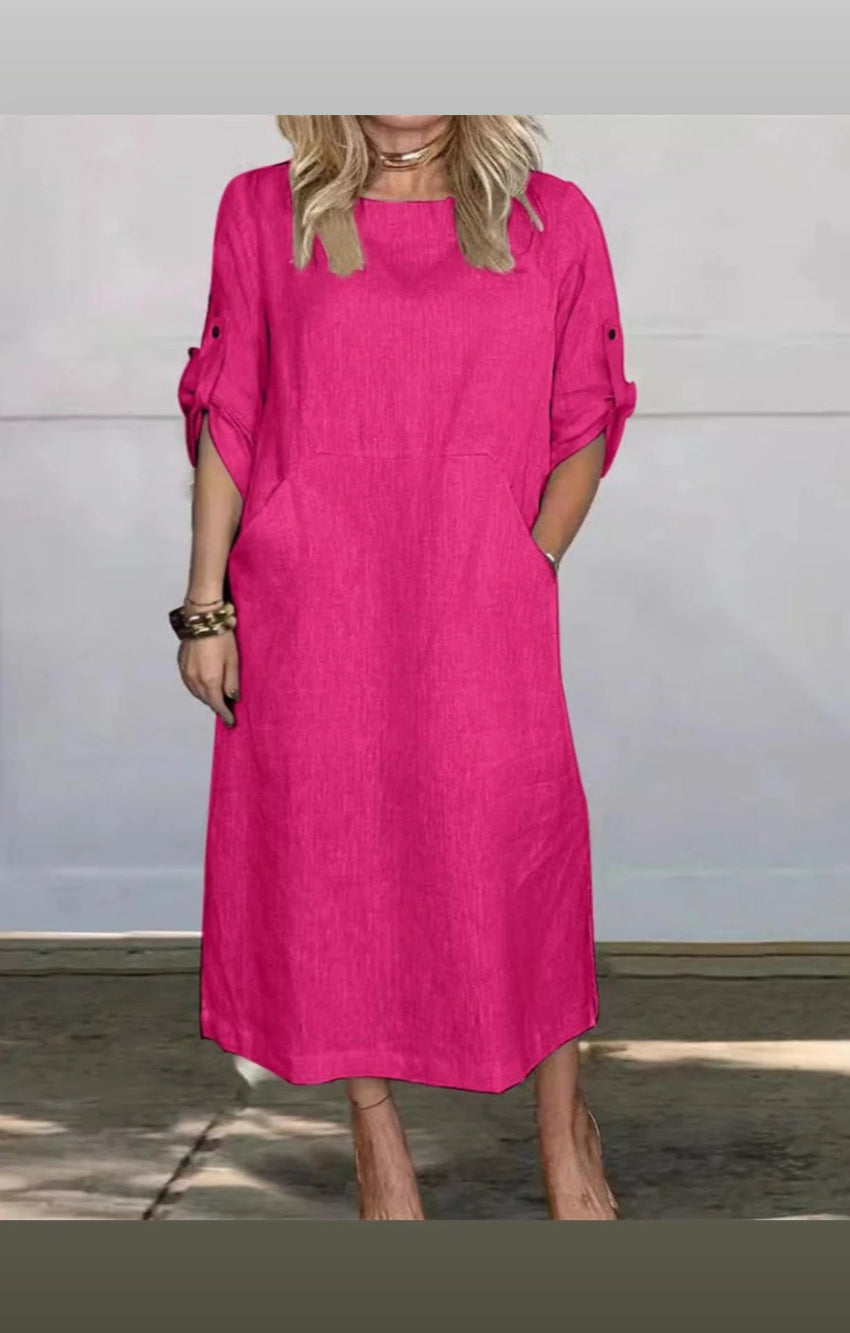 Megenta Cotton Linen Dress