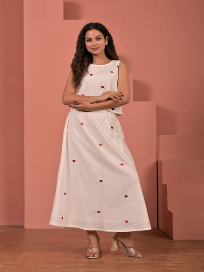White  pure cotton  hand embroidery top and skirt set