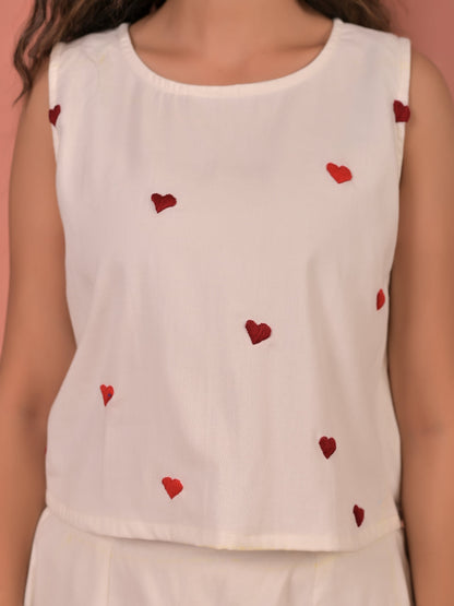 White  pure cotton  hand embroidery top and skirt set