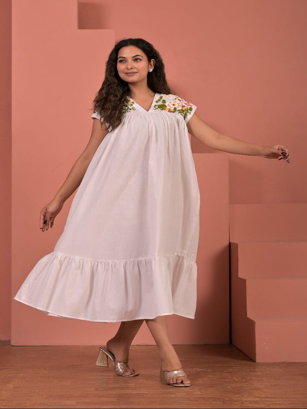 Pure cotton hand embroidery aline dress