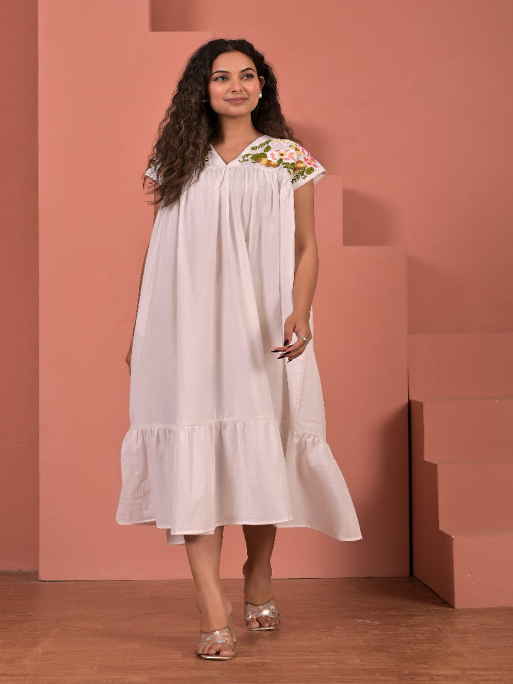 Pure cotton hand embroidery aline dress