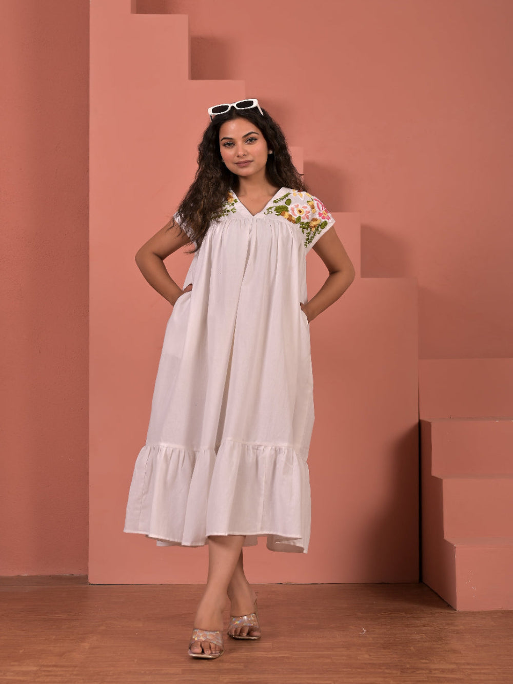 Pure cotton hand embroidery aline dress